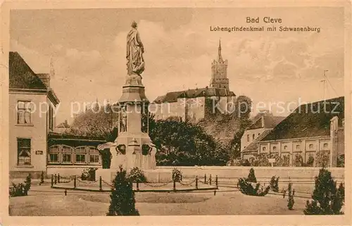 Bad Cleve Lohengrin Denkmal mit Schwanenburg Kat. Kleve