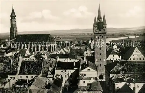 Straubing Stadtblick Kirche Stadtturm Kat. Straubing