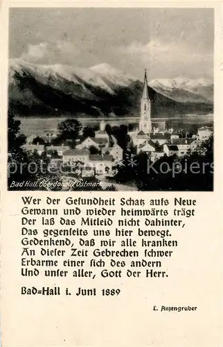Bad Hall Oberoesterreich Ortsansicht mit Kirche Alpenpanorama Gedicht L. Anzengruber Kat. Bad Hall