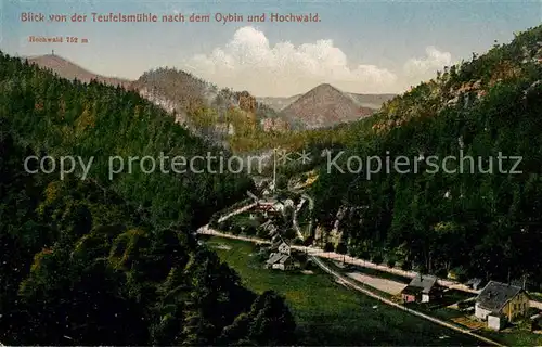 Oybin Panorama Blick von der Teufelsmuehle nach Berg Oybin und Hochwald Zittauer Gebirge Silesia Karte Kat. Kurort Oybin