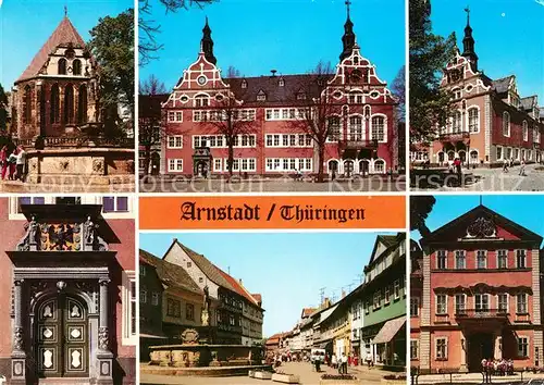 AK / Ansichtskarte Arnstadt Ilm Hopfenbrunnen Bachkirche Rathaus Erfurter Strasse  Kat. Arnstadt