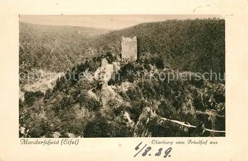 Manderscheid Eifel Oberburg vom Friedhof aus Kat. Manderscheid