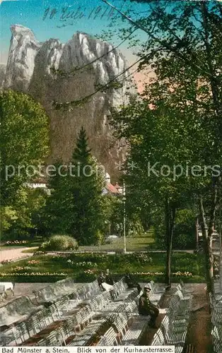 Bad Muenster Stein Ebernburg Blick von der Kurhausterrasse Felsen Kat. Bad Muenster am Stein Ebernburg