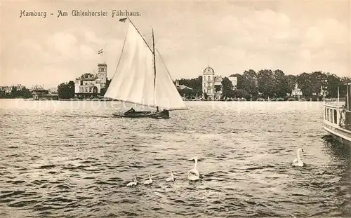 Hamburg Uhlenhorster Faehrhaus Segelboot Schwaene Kat. Hamburg