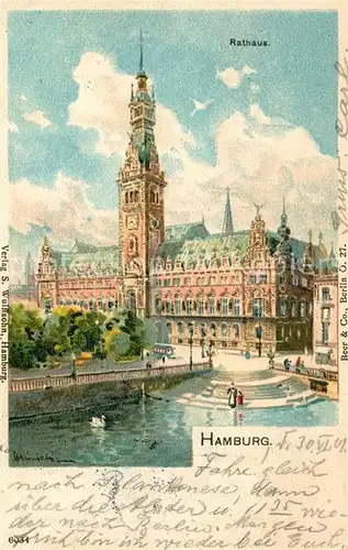 Hamburg Rathaus Litho Kat. Hamburg