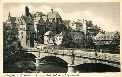 Marburg Lahn Lahnbruecke mit Universitaet Kat. Marburg