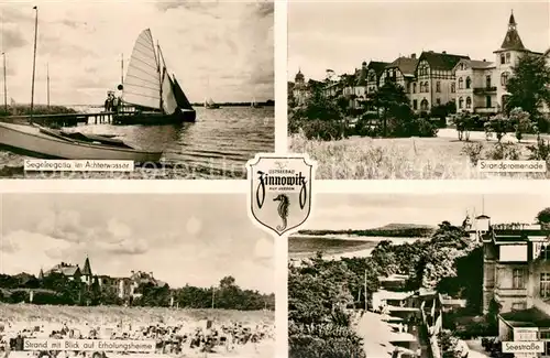 AK / Ansichtskarte Zinnowitz Ostseebad Segelregatta im Achterwasser Strandpromenade Seestrasse Strand Erholungsheime