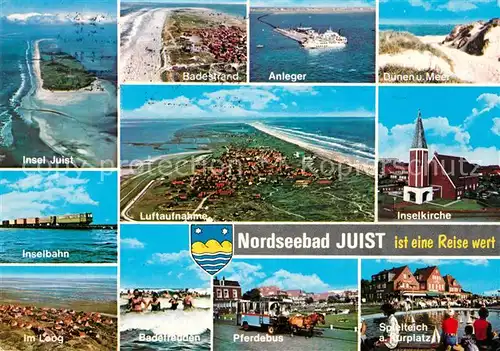 AK / Ansichtskarte Juist Nordseebad Kirche Fliegeraufnahme Inselbahn  Kat. Juist