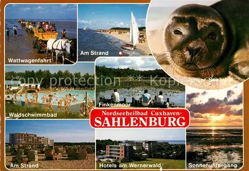 AK / Ansichtskarte Sahlenburg Wattwagenfahrt Strand Waldschwimmbad Finkenmoor Hotels Kat. Cuxhaven