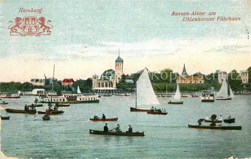 Hamburg Aussenalster am Uhlenhorster Faehrhaus Ruderboote Segelboote Dampfer Kat. Hamburg