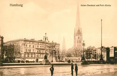 Hamburg Kaiserdenkmal und Petrikirche Kat. Hamburg