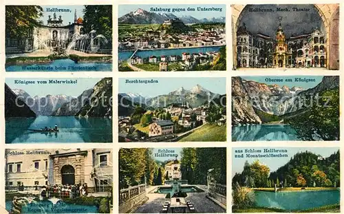 AK / Ansichtskarte Salzburg Oesterreich Hellbrunn Untersberg Mech Theater Koenigsee Berchtesgaden Obersee Schloss Hellbrunn Monatsschloesschen Kat. Salzburg