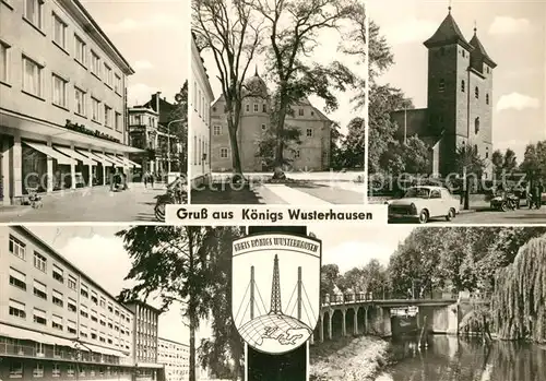 AK / Ansichtskarte Koenigs Wusterhausen Teilansichten Innenstadt Kirche Bruecke Wappen Kat. Koenigs Wusterhausen