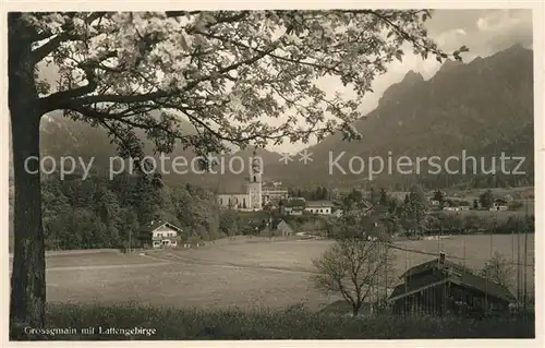 AK / Ansichtskarte Grossgmain Ortsansicht mit Kirche Baumbluete Lattengebirge Kat. Grossgmain Kat. Bad Reichenhall