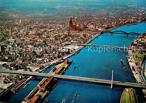 AK / Ansichtskarte Koeln Rhein Altstadt Dom Severinsbruecke Deutzer Bruecke Hohenzollernbruecke Fliegeraufnahme Kat. Koeln