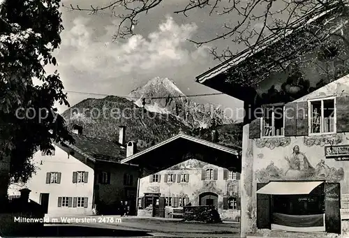 Mittenwald Bayern Dorfmotiv mit Wetterstein Kat. Mittenwald