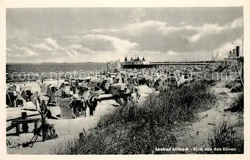 Ahlbeck Ostseebad Panorama Blick von den Duenen Strand Seebruecke Kat. Heringsdorf Insel Usedom