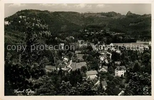 Oybin Landschaftspanorama mit Berg Oybin und Scharfenstein Zittauer Gebirge Kat. Kurort Oybin