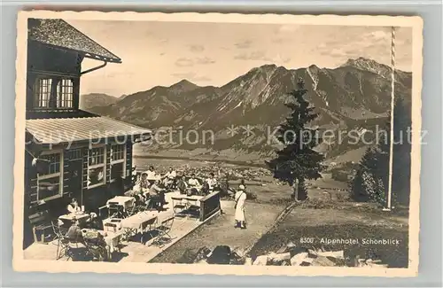 AK / Ansichtskarte Oberstdorf Alpenhotel Schoenblick Terrasse Fernsicht Alpenpanorama Kat. Oberstdorf