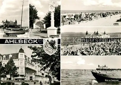 AK / Ansichtskarte Ahlbeck Ostseebad HOG Seebruecke Strand Erholungsheim Kat. Heringsdorf Insel Usedom