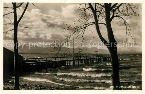 AK / Ansichtskarte Chiemsee Uferpartie am See bei Sturm Alpen Kat. Chiemsee