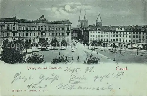 Kassel Koenigsplatz und Hauptpost im Mondschein Kat. Kassel