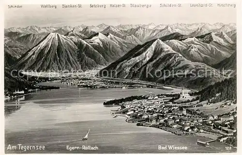 Egern Tegernsee Bad Wiessee Alpenpanorama aus der Vogelperspektive Panoramakarte Nr 122 Kat. Rottach Egern