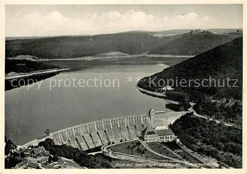 Waldeck Edersee Sperrmauer Edersee Panorama mit Schloss Fliegeraufnahme