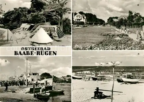 AK / Ansichtskarte Baabe Ostseebad Ruegen Zeltplatz Strandpromenade Dampferanlegestelle Strand Kat. Baabe