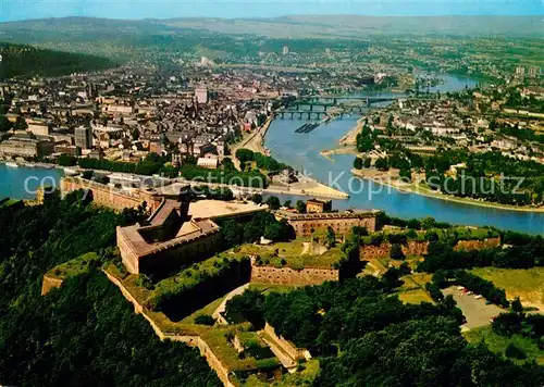 AK / Ansichtskarte Koblenz Rhein Festung Ehrenbreitstein und Deutsches Eck Fliegeraufnahme Kat. Koblenz