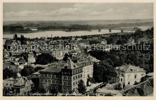 AK / Ansichtskarte Mainz Rhein Panorama Eisenbahnbruecke und Mainmuendung