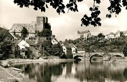 AK / Ansichtskarte Runkel Lahn Uferpartie am Fluss Schloss Burg Bruecke Kat. Runkel