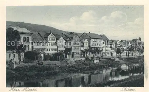 AK / Ansichtskarte Hann. Muenden Partie am Fluss Kupfertiefdruck Kat. Hann. Muenden