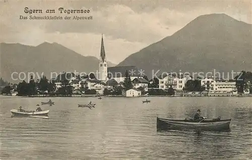 AK / Ansichtskarte Egern Tegernsee Ansicht vom See aus Ruderboot Schmuckkaestlein der Alpenwelt Kat. Rottach Egern