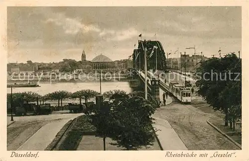 AK / Ansichtskarte Strassenbahn Duesseldorf Rheinbruecke Gesolei Kat. Strassenbahn