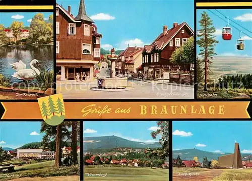 AK / Ansichtskarte Braunlage Im Kurpark Elbingerroeder Str Seilbahn Kurhaus Wurmberg Kath Kirche Kat. Braunlage Harz