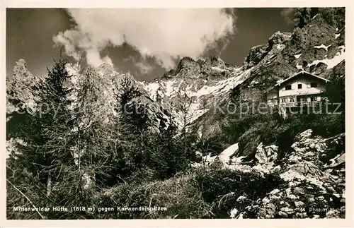 AK / Ansichtskarte Mittenwald Bayern Mittenwalder Huette gegen Karwendelspitzen Serie Deutsche Heimatbilder Huber Karte Nr 164 Kat. Mittenwald