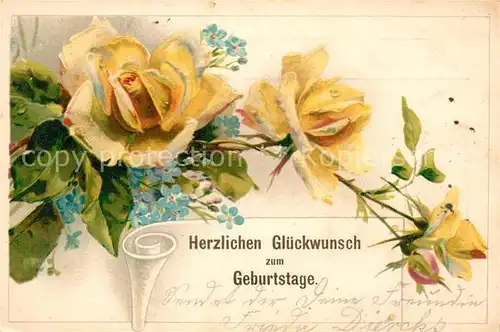 AK / Ansichtskarte Geburtstag Gelbe Rosen Vergissmeinnicht Litho  Kat. Greetings