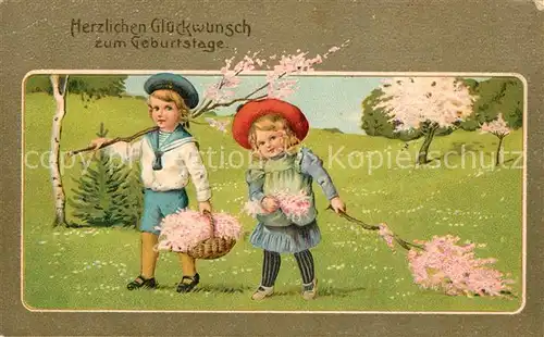 AK / Ansichtskarte Geburtstag Kinder Blumen Litho Kat. Greetings