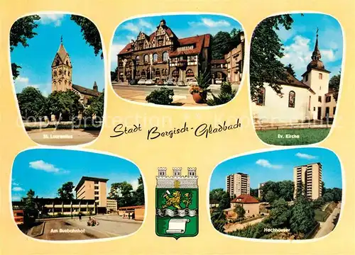 AK / Ansichtskarte Bergisch Gladbach Evangelische Kirche Busbahnhof Rathaus Kat. Bergisch Gladbach