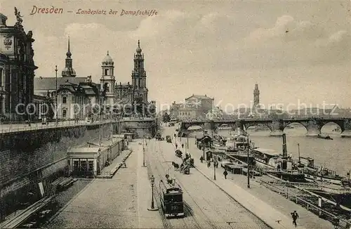 AK / Ansichtskarte Strassenbahn Dresden Landeplatz der Dampfschiffe  Kat. Strassenbahn