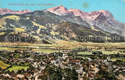 AK / Ansichtskarte Partenkirchen Panorama mit Alpspitze und Zugspitze Wettersteingebirge Kat. Garmisch Partenkirchen