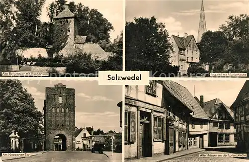 Salzwedel Alte Burgmauer mit Hungerturm Propstei mit Marienkirche Neuperver Tor Alte Haeuser Kat. Salzwedel