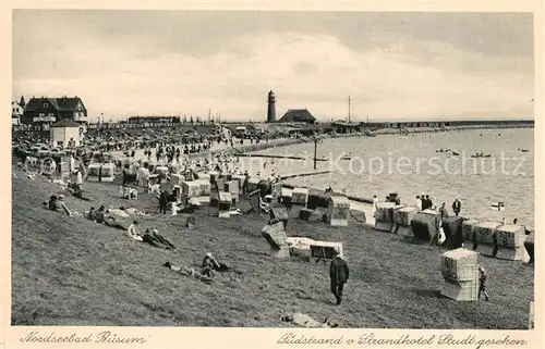 AK / Ansichtskarte Buesum Nordseebad Suedstrand vom Strandhotel Studt gesehen Leuchtturm Kupfertiefdruck Kat. Buesum