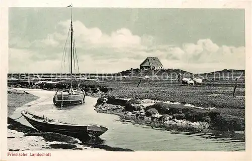 AK / Ansichtskarte Friesland Emden Friesische Landschaft Boot Schafe Bauernhof Kat. Emden