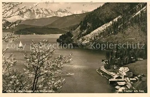 AK / Ansichtskarte Urfeld Walchensee mit Wetterstein und Hotel Fischer am See Kat. Kochel a.See