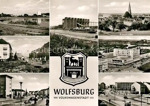 AK / Ansichtskarte Wolfsburg Portsche Strasse Brandenburger Platz Kreuzkirche  Kat. Wolfsburg