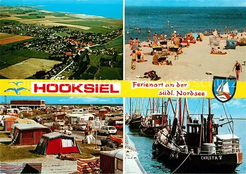 AK / Ansichtskarte Hooksiel Nordseebad Boot Christa V Camping Fliegeraufnahme Kat. Wangerland