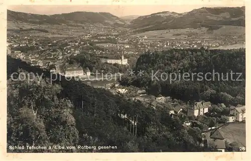 AK / Ansichtskarte Tetschen Bodenbach Boehmen Schloss Tetschen Elbepartie Rotbergblick Kat. Decin