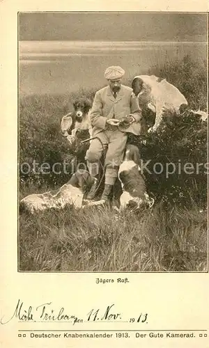 AK / Ansichtskarte Jagd Jaeger Rast Jagdhunde Kat. Sport